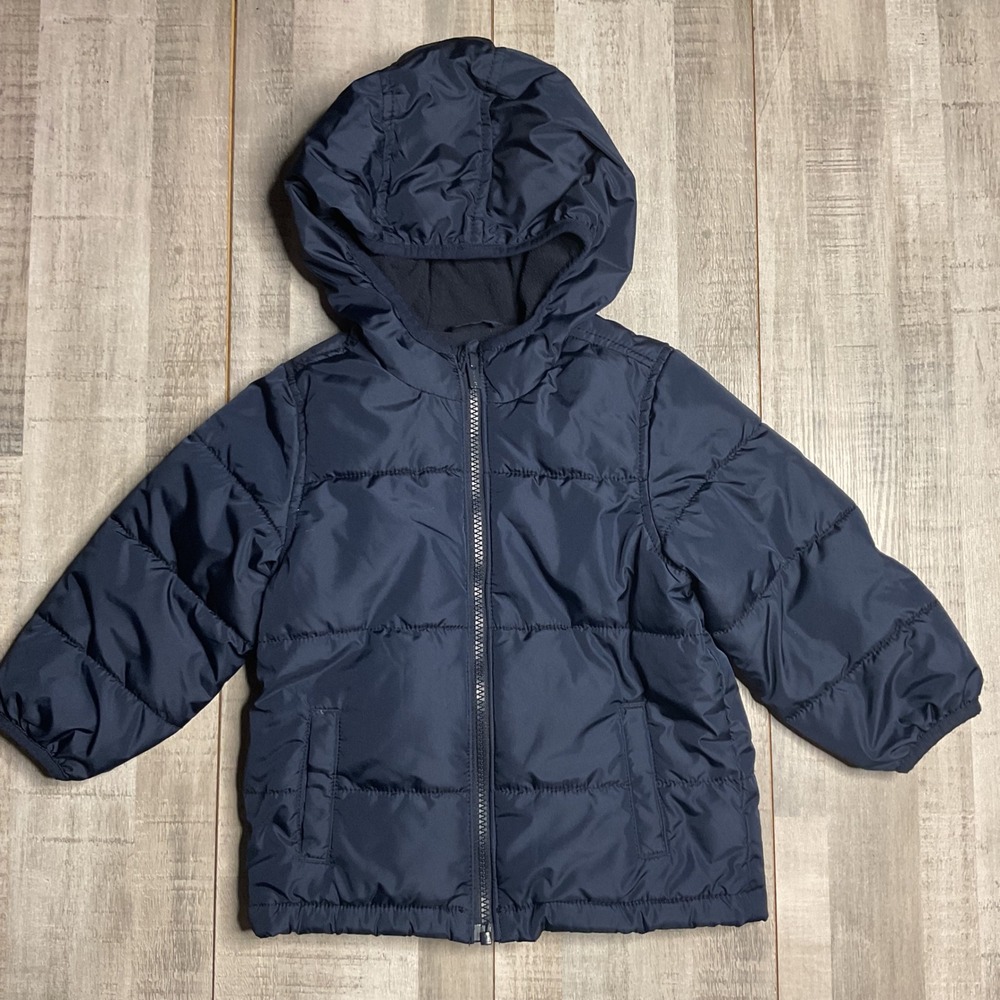 Old Navy Toddler 3T Navy Blue Water Resistant Fleece Lined Hooded Puffer Jacket